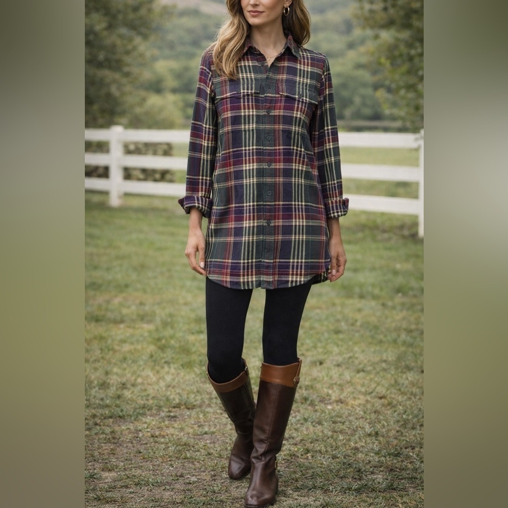 Ralph Lauren RUGBY Womens Tunic Top Sz 4 Plaid Preppy Cotton Button Down Shirt